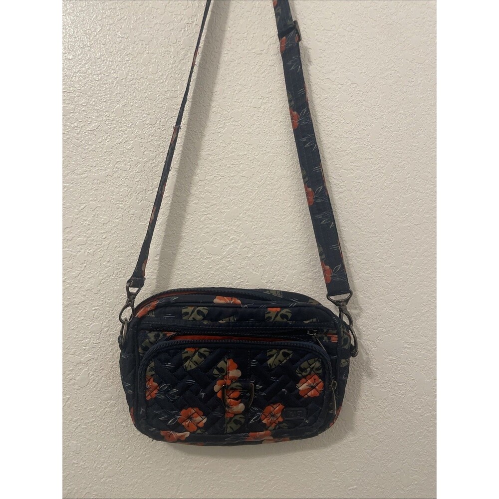 Lug Carousel Navy Blue Aloha Hibiscus Floral Purse Handbag Crossbody Classic